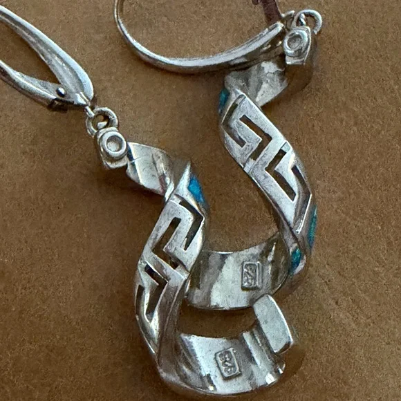 Sterling Silver and Blue Opal Spiral Earrings - Picture 5 of 5